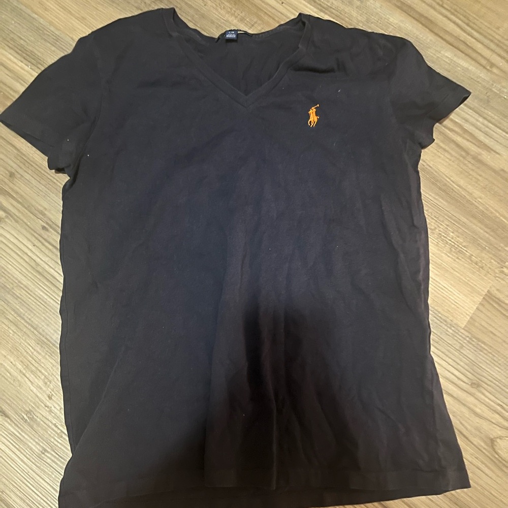 Ralph Lauren navy blue V-Neck Tee with Orange Emblem size large